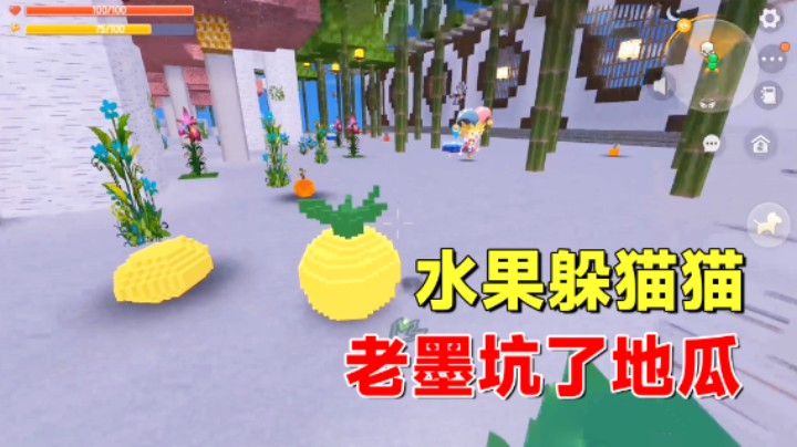 迷你世界：水果躲猫猫！地瓜变橙子躲在树丛中，老墨暴露她的位置