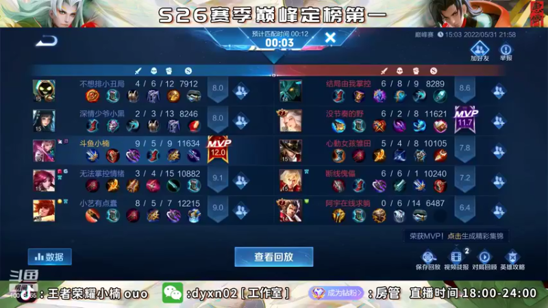 【2022-05-31 22点场】小楠ouo：巅峰冲第一 10018165