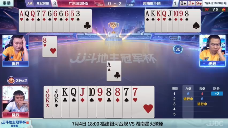 【2022-07-04 11点场】JJ斗地主官方：4日18点，福建银河战舰VS湖南星火燎原