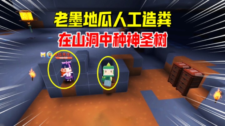 迷你世界欢乐联机56：老墨和地瓜人工造粪！只为在山洞中种神圣树
