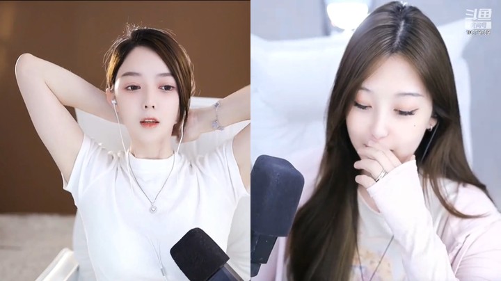 包包美女小姐姐直播连麦真好看，白衣服配白椅子好看啊