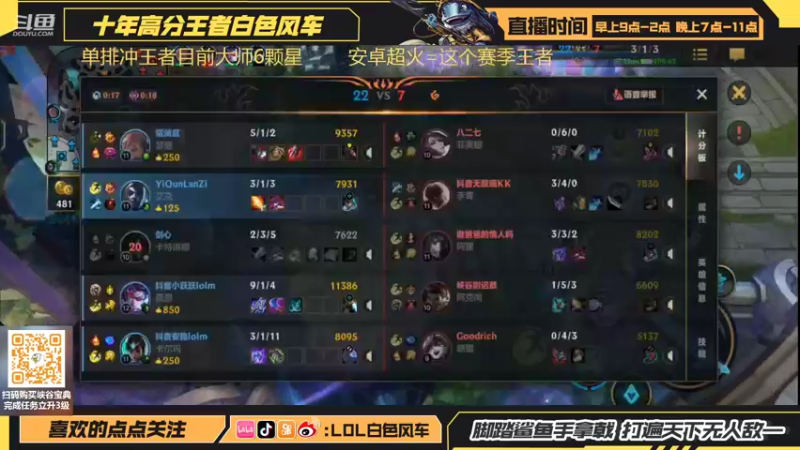 【2022-07-23 10点场】白色风车丶丶丶丶：最强鱼人艾克！手游端游双第一！