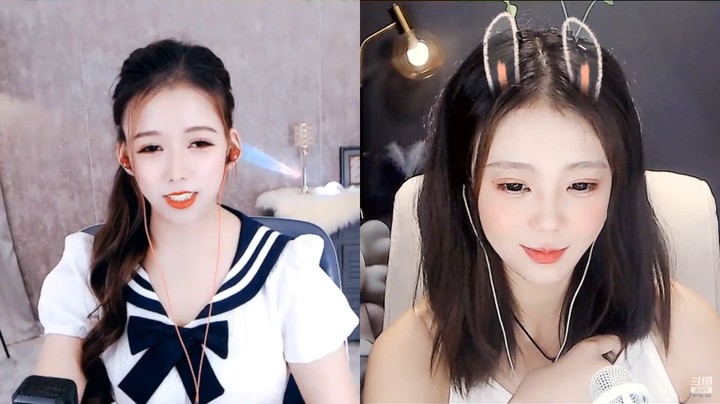 可乐美女小姐姐直播连麦真可爱，对面小姐姐也不错