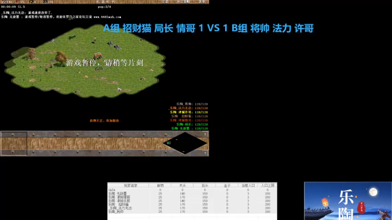 A组 招财猫 局长 情哥 3 VS 2 B组 将帅 法力 许哥