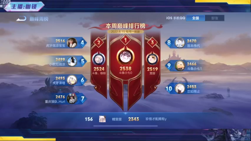 【2022-08-20 19点场】是个枷锁：【枷锁】巅峰第二