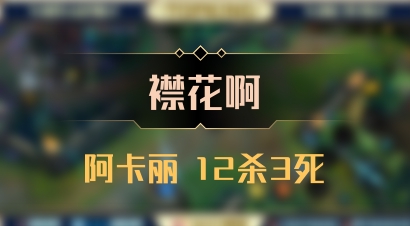 【襟花啊】阿卡丽 12杀3死
