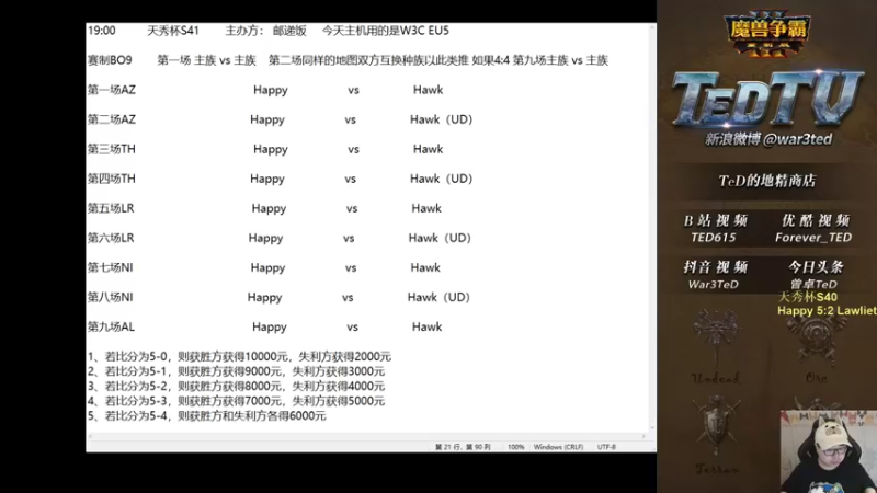 【2022-08-27 18点场】War3TeD：【直播中】7点天秀杯S41 嗨皮vs浩克