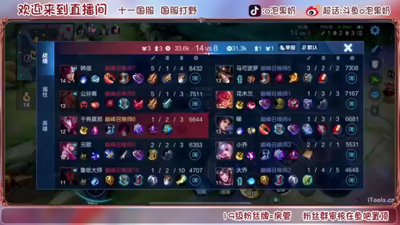 【2022-08-23 23点场】O泡果奶1111：114国服打野冲小号巅峰赛