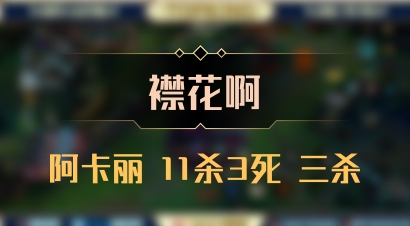【襟花啊】阿卡丽 11杀3死 三杀