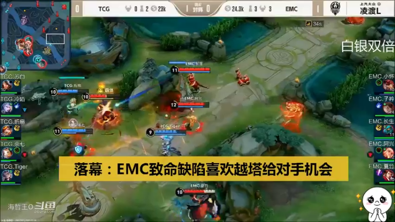 【王者挑战者杯】落幕：EMC有个致命缺陷喜欢越塔，给了TCG机会，没把握好