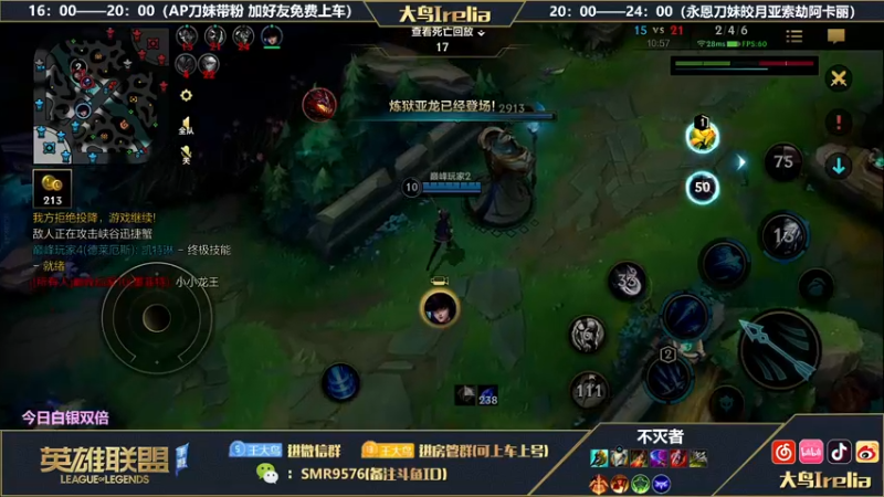 【2022-09-28 20点场】大鸟Irelia：大鸟:峡谷之巅永恩刀妹阿卡丽