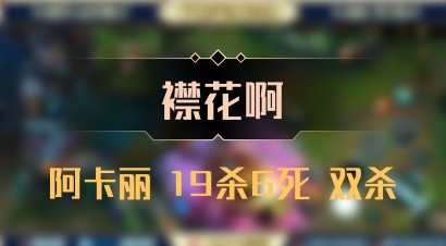 【襟花啊】阿卡丽 19杀6死 双杀