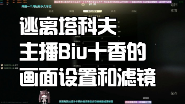 逃离塔科夫主播Biu十香的画面设置和滤镜