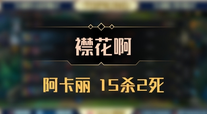 【襟花啊】阿卡丽 15杀2死
