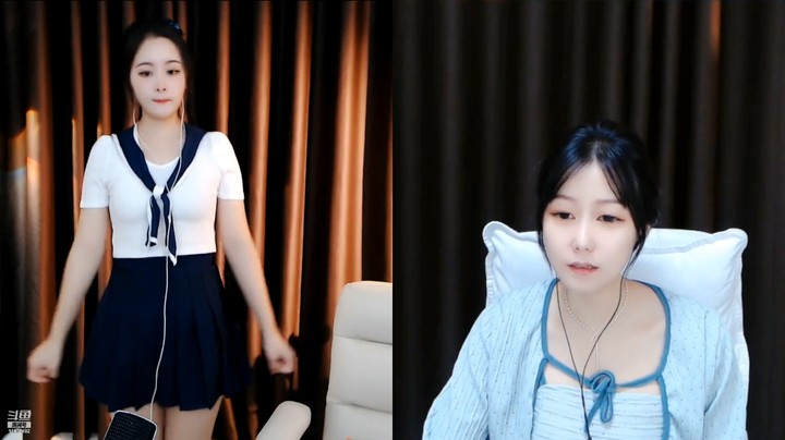 两个美女一大早直播连麦，左边小姐姐好看啊