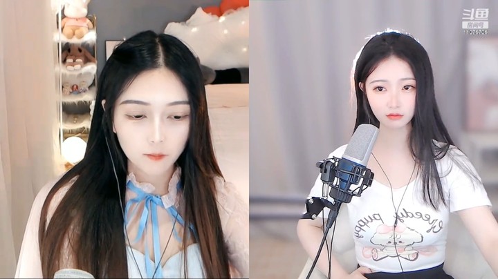 小姐姐直播连麦好文静，不苟言笑，但是可爱啊