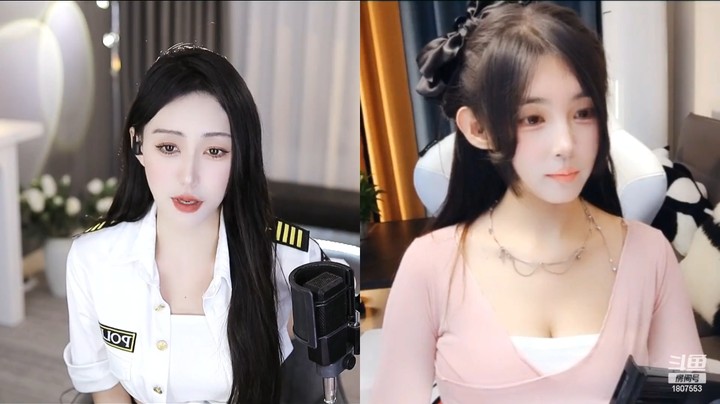 两个美女小姐姐直播连麦都好漂亮，但我更喜欢左边的