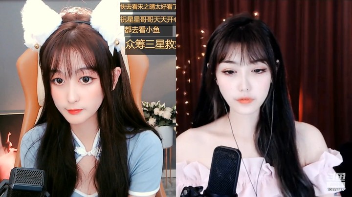 涂涂美女戴两个白色头饰好可爱啊