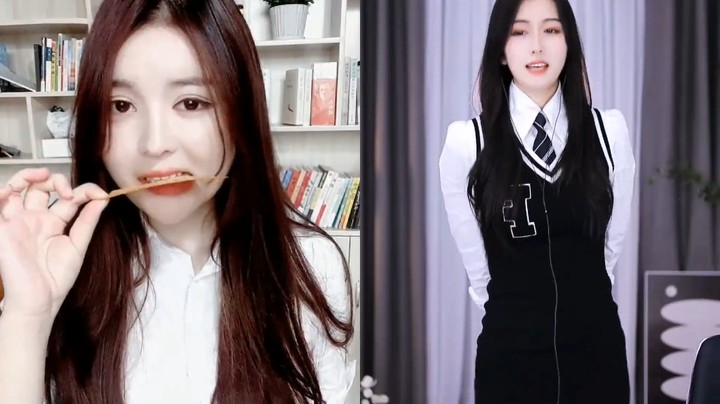 美女橙子和女主播连麦，边吃边看真有意思