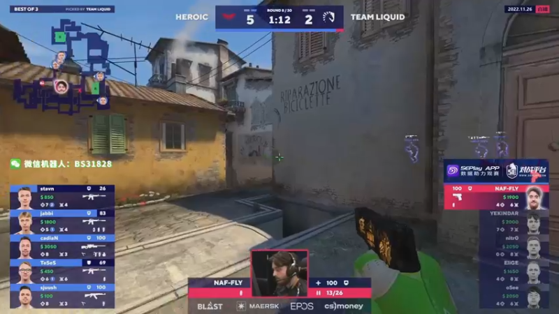【2022-11-27 00点场】CSGO百岁三：双倍 22:30 液体 Heroic