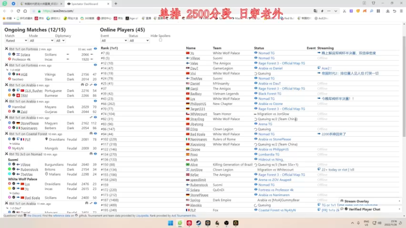【2022-11-26 23点场】帝国时代肥龙大师：帝国时代2：排位赛人见人怕 打哭一切