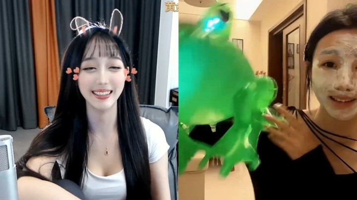 百百美女这个绿色青蛙真有意思啊，还发光