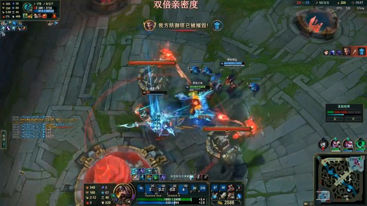 乌迪尔想偷塔但是亚索没及时帮忙，对方获胜了