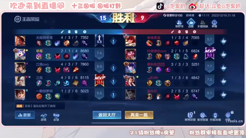 【2022-12-19 21点场】O泡果奶1111：今日双倍冲梦奇分加油冲冲冲