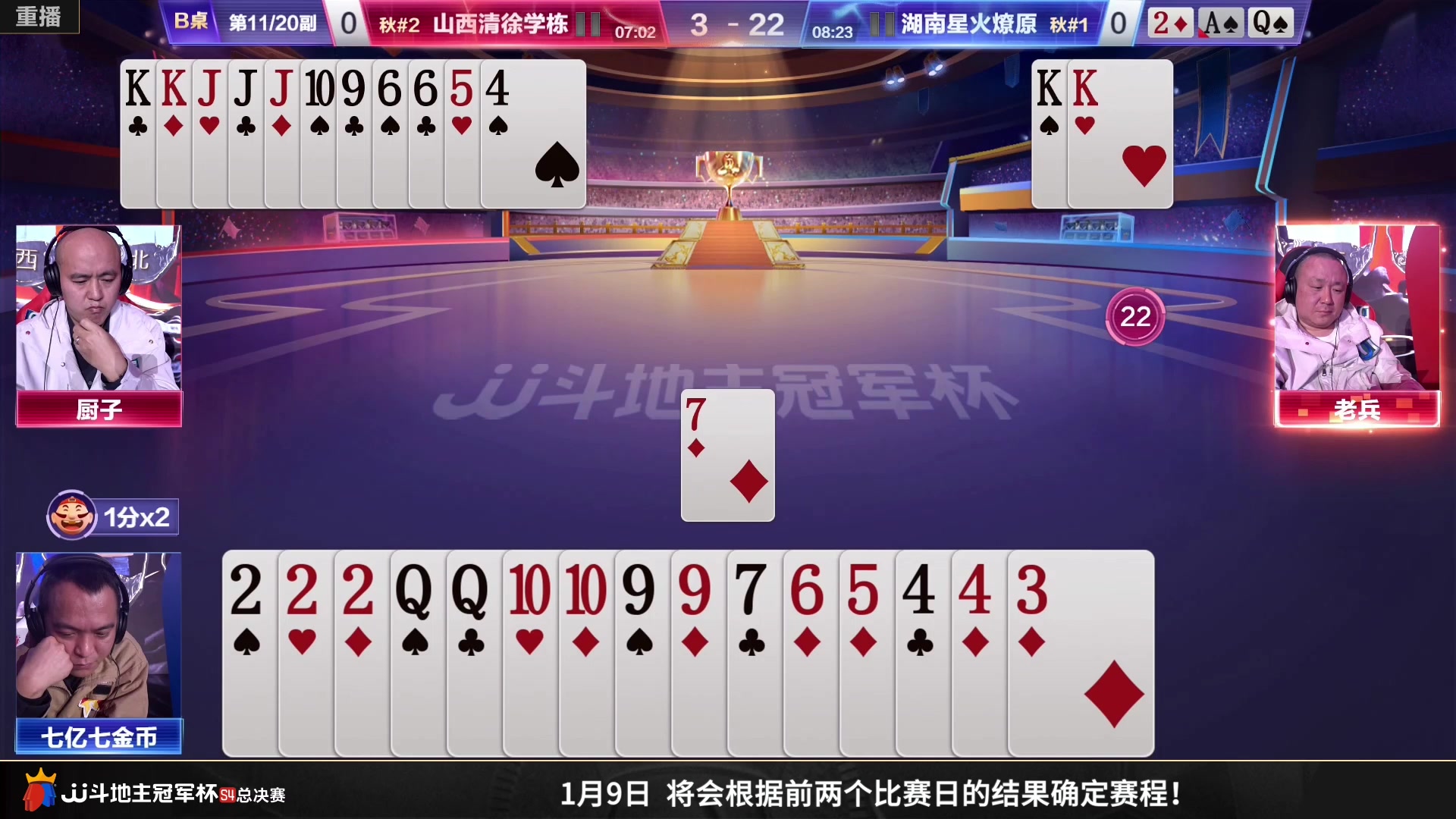 【2023-01-06 21点场】JJ斗地主官方：【预告】8日18点，决赛第二番战