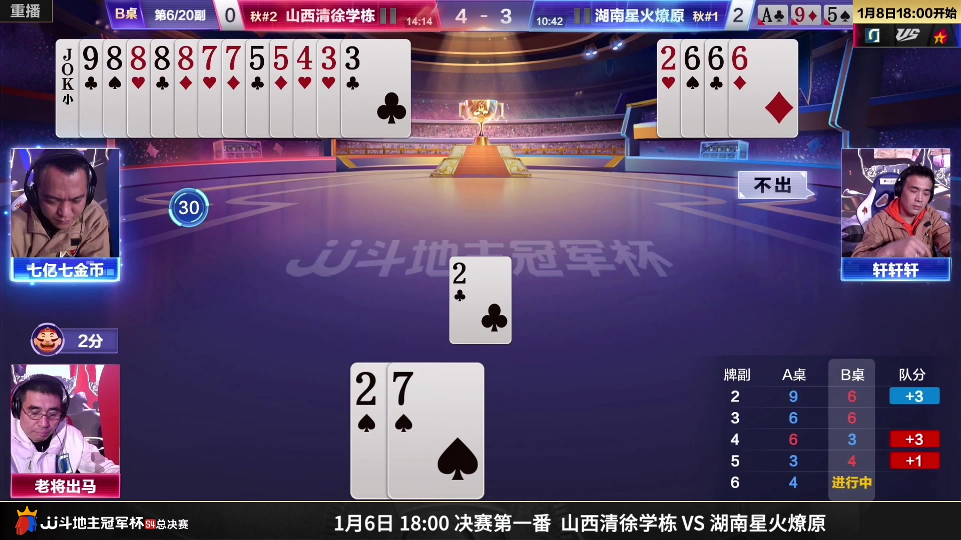 【2023-01-08 09点场】JJ斗地主官方：【预告】8日18点，决赛第二番战