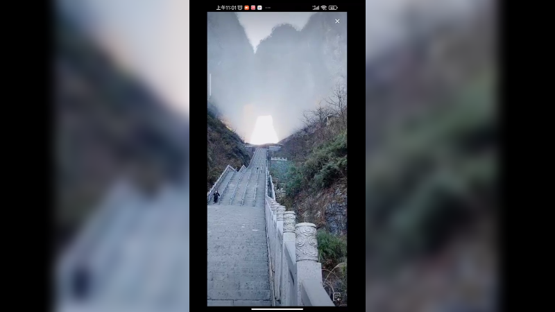 从台阶下爬天门山真是累，但是风景好看