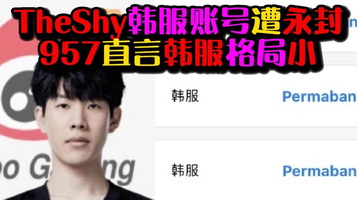 【TheShy】韩服账号遭永封，957直言：韩服格局小！