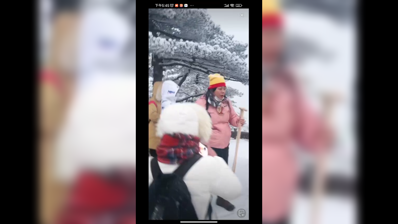 黄山下雪了，很多游客还在看迎客松