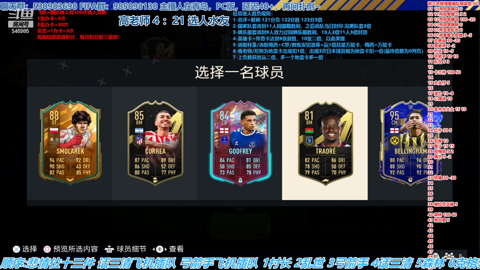 【2023-01-30 14点场】高老师爱足球：FIFA23征召选人,总分122分胜利！