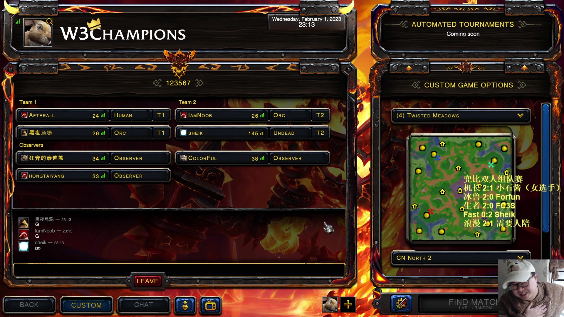 【2023-02-01 22点场】War3TeD：【直播中】7点兜比杯双人组队赛