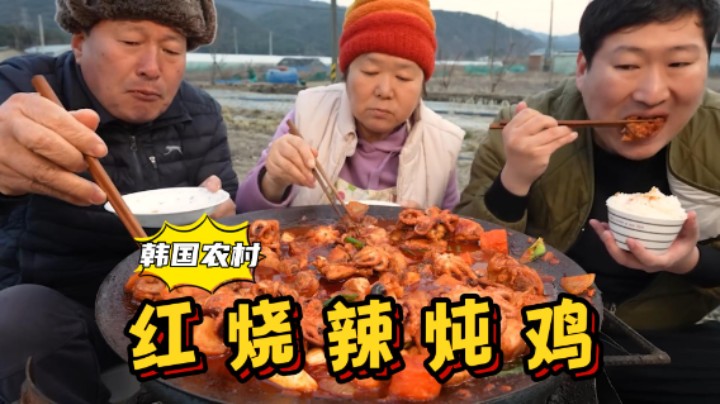 和爸妈一起吃红烧辣炖鸡，搭配美味小章鱼，吃起来超级下饭！