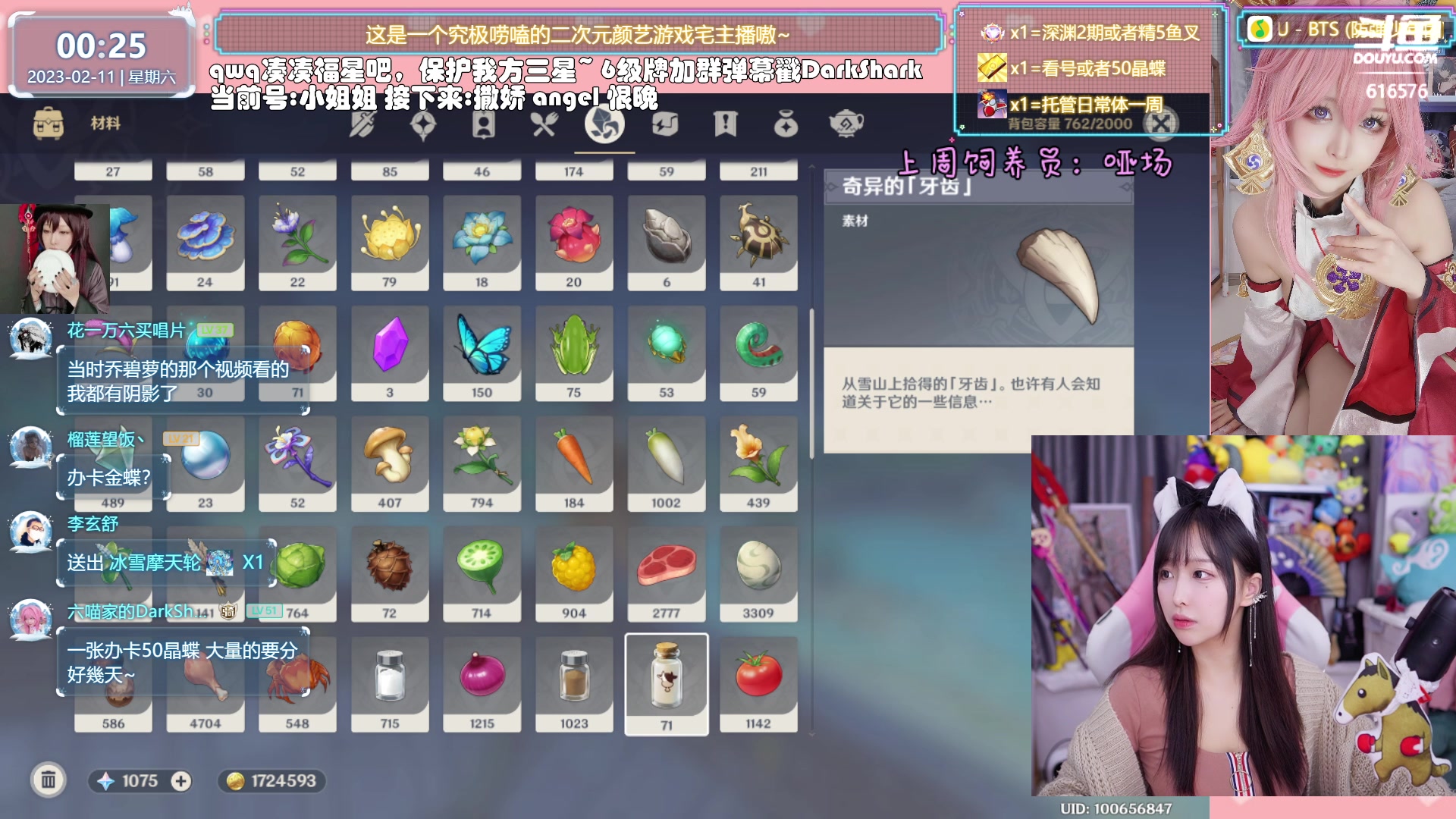 【2023-02-11 00点场】六喵喵喵丶：【看号材料晶蝶】你滴全能肝肝喵~