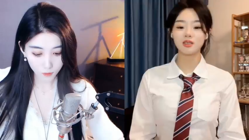 百百美女直播连麦，今天穿的好校园风啊