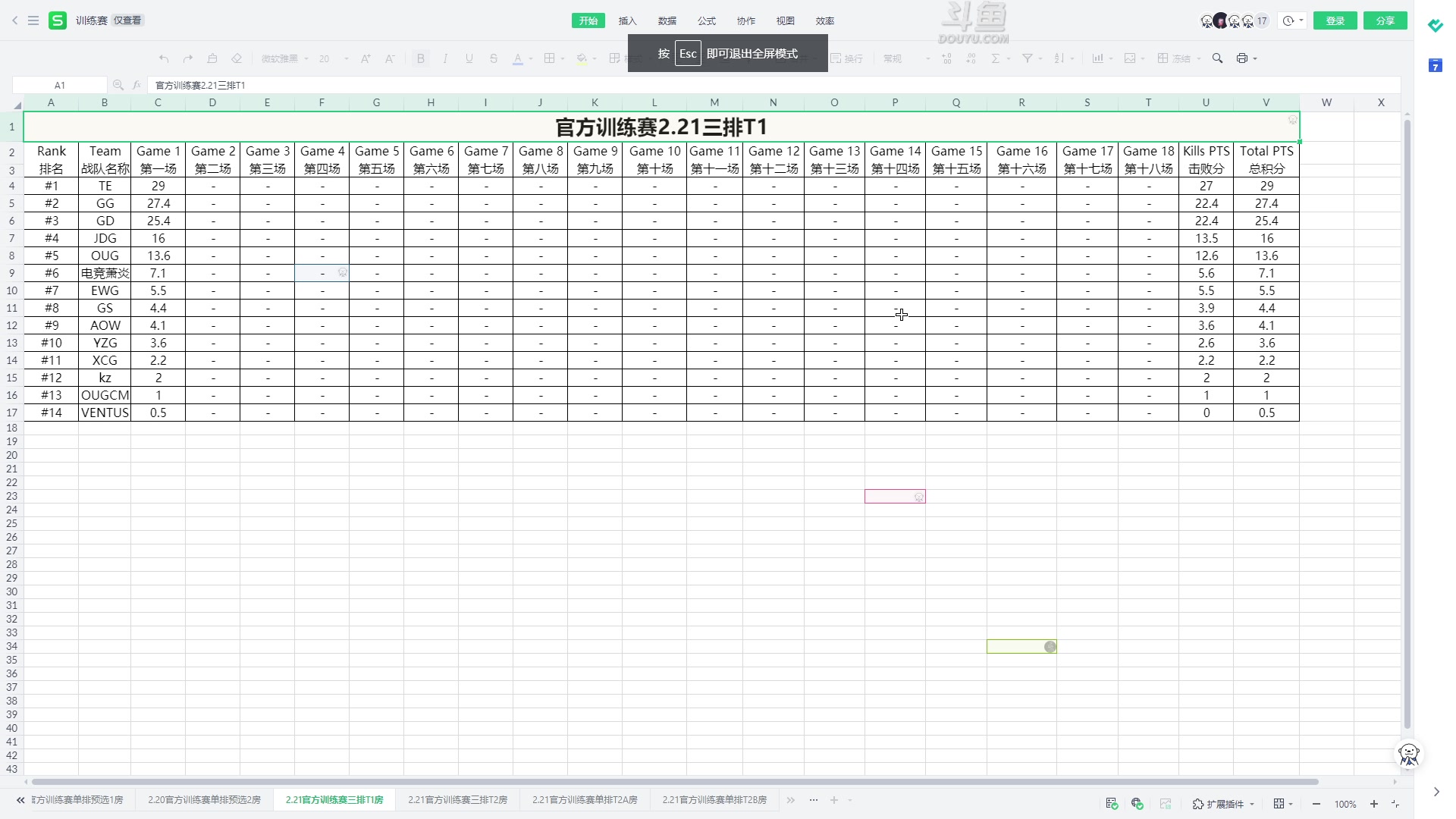 【2023-02-21 13点场】解说嘟师傅：官方训练赛T1顶级OB解说