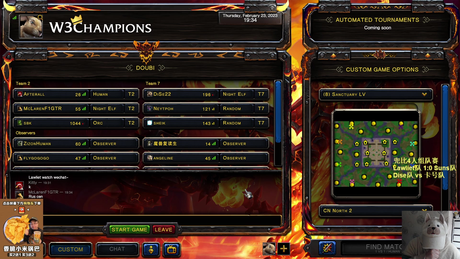 【2023-02-23 18点场】War3TeD：【直播中】7点兜比4人组队赛