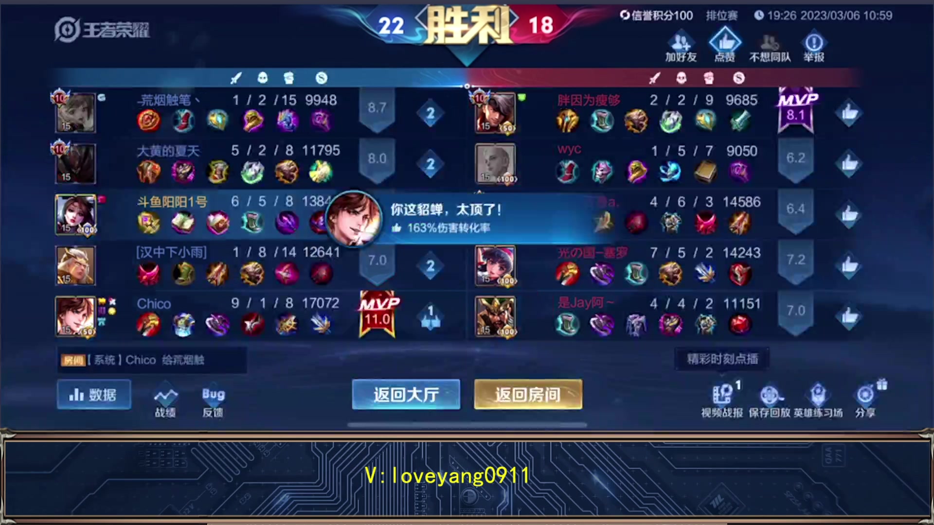 【2023-03-06 10点场】阳阳Yc：2w分貂蝉 单排冲百星