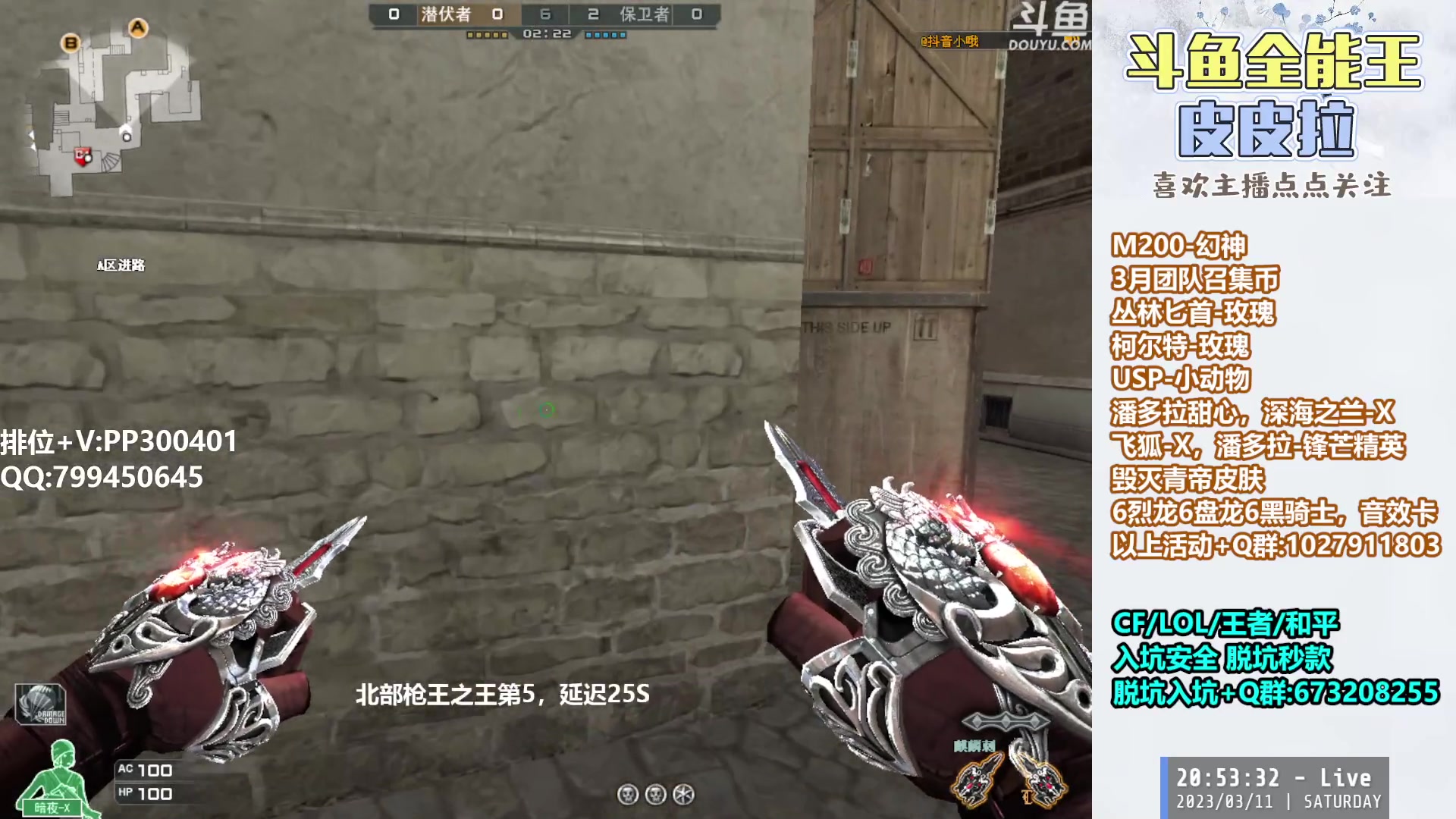 【2023-03-11 20点场】皮皮拉3004O1：皮皮拉:每晚七点北部枪王之王前十对局！