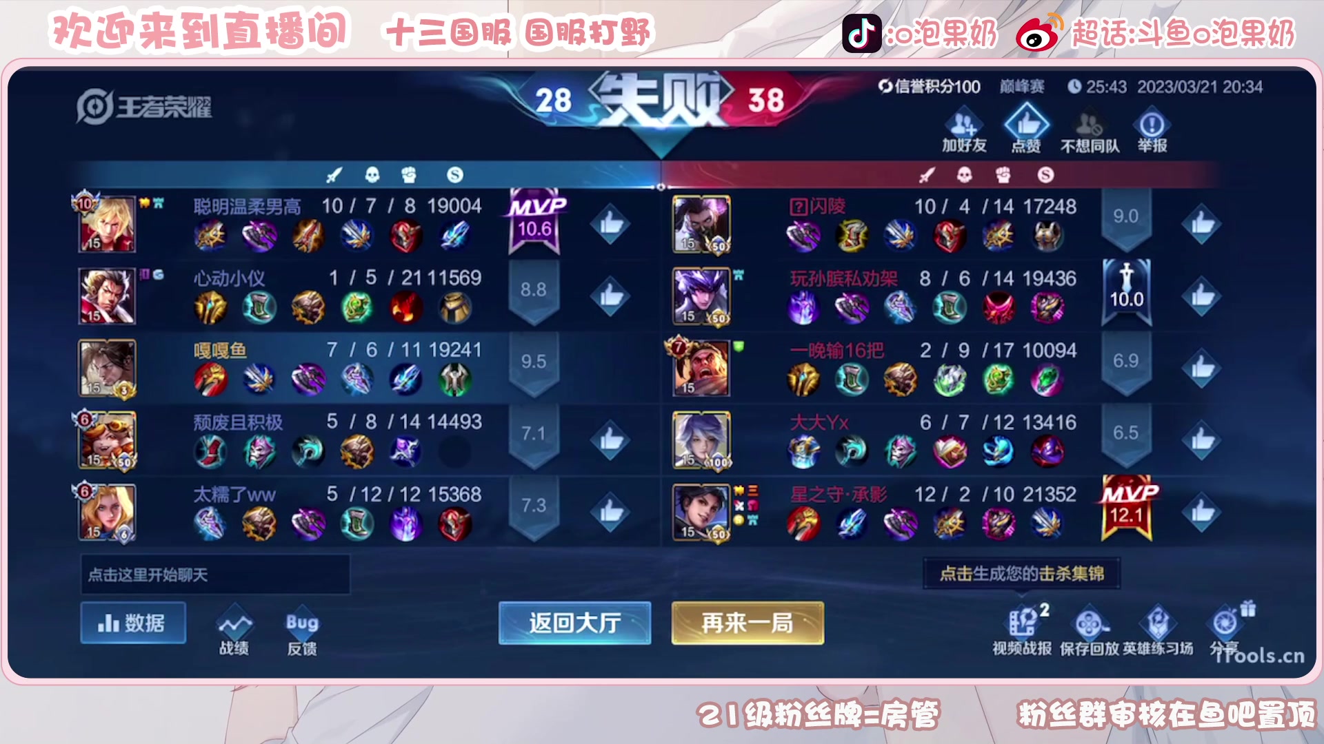 【2023-03-21 20点场】O泡果奶1111：娜可露露铠冲国服