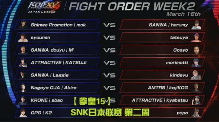 3.17【拳皇15】SNK日本联赛 第二周