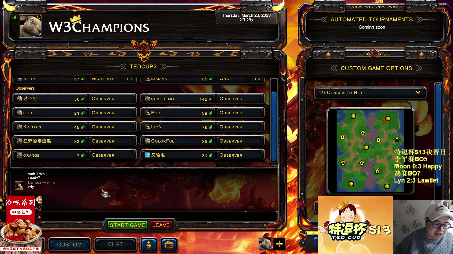 【2023-03-23 20点场】War3TeD：【直播中】7点特逗杯S13决赛日林罗嗨木