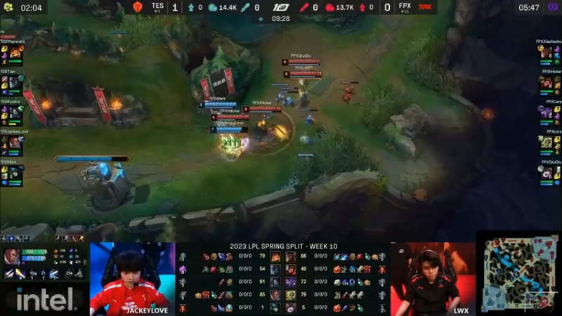 2023LPL春季赛FPX四个人去下路想越塔结果还是怕了