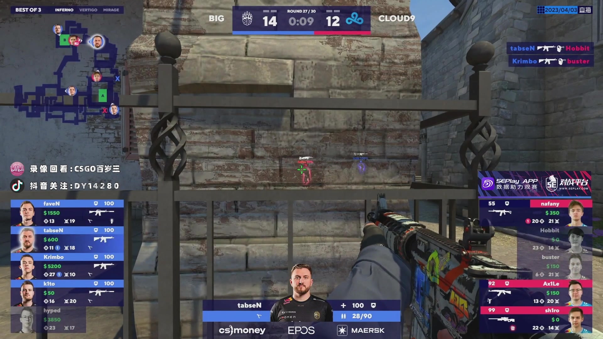 【2023-04-03 01点场】CSGO百岁三：Blast Cloud9 vs BIG