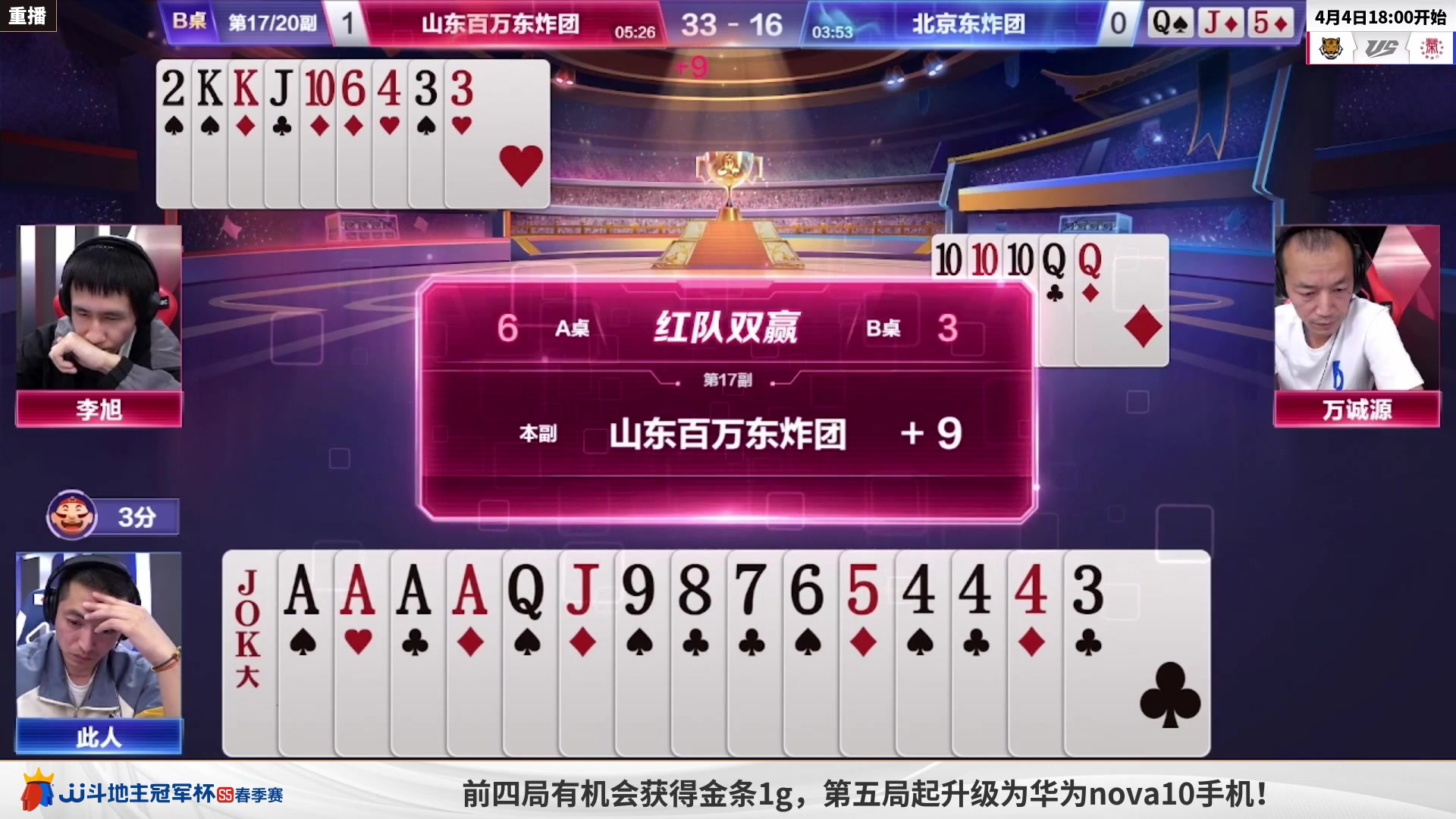 【2023-04-04 09点场】JJ斗地主官方：周二18点，广东华南虎登场