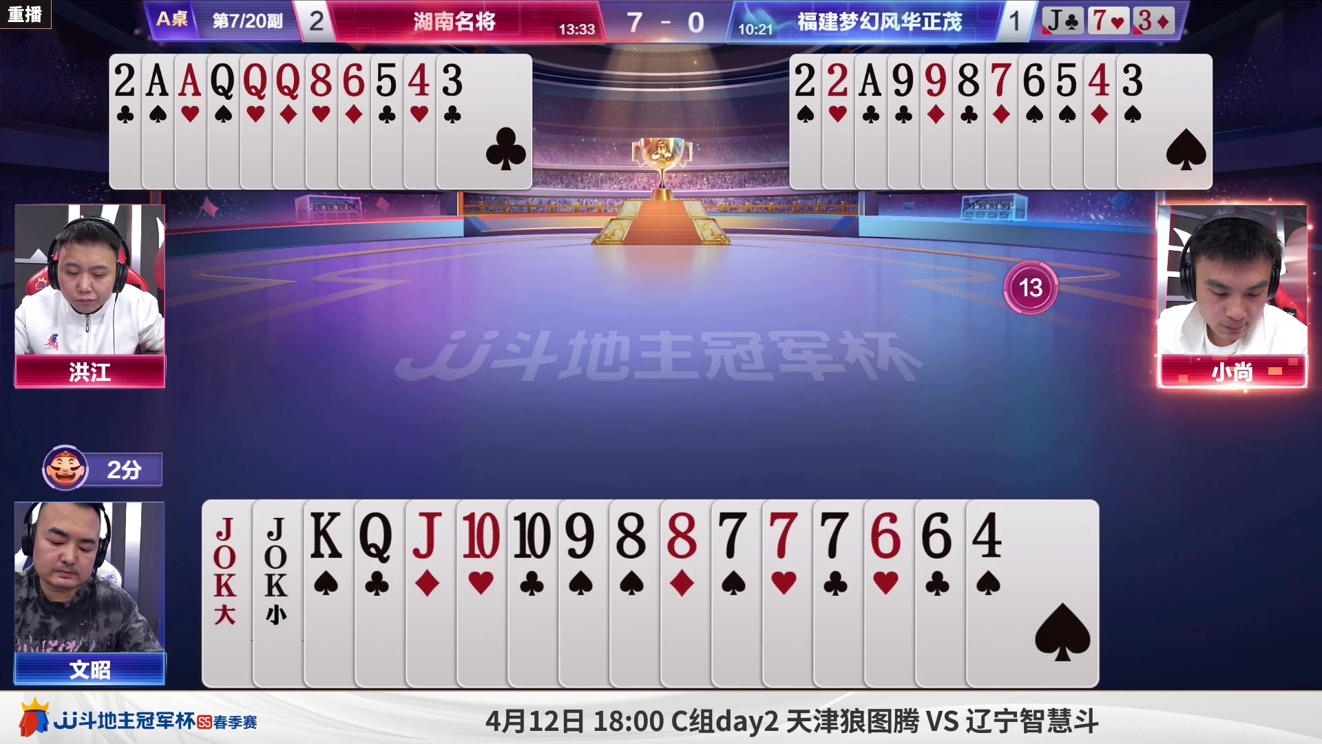 【2023-04-12 07点场】JJ斗地主官方：周三18点，狼图腾VS智慧斗