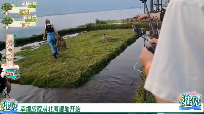 博哥看着美女抓鱼，抓了很久也抓不到，太难了